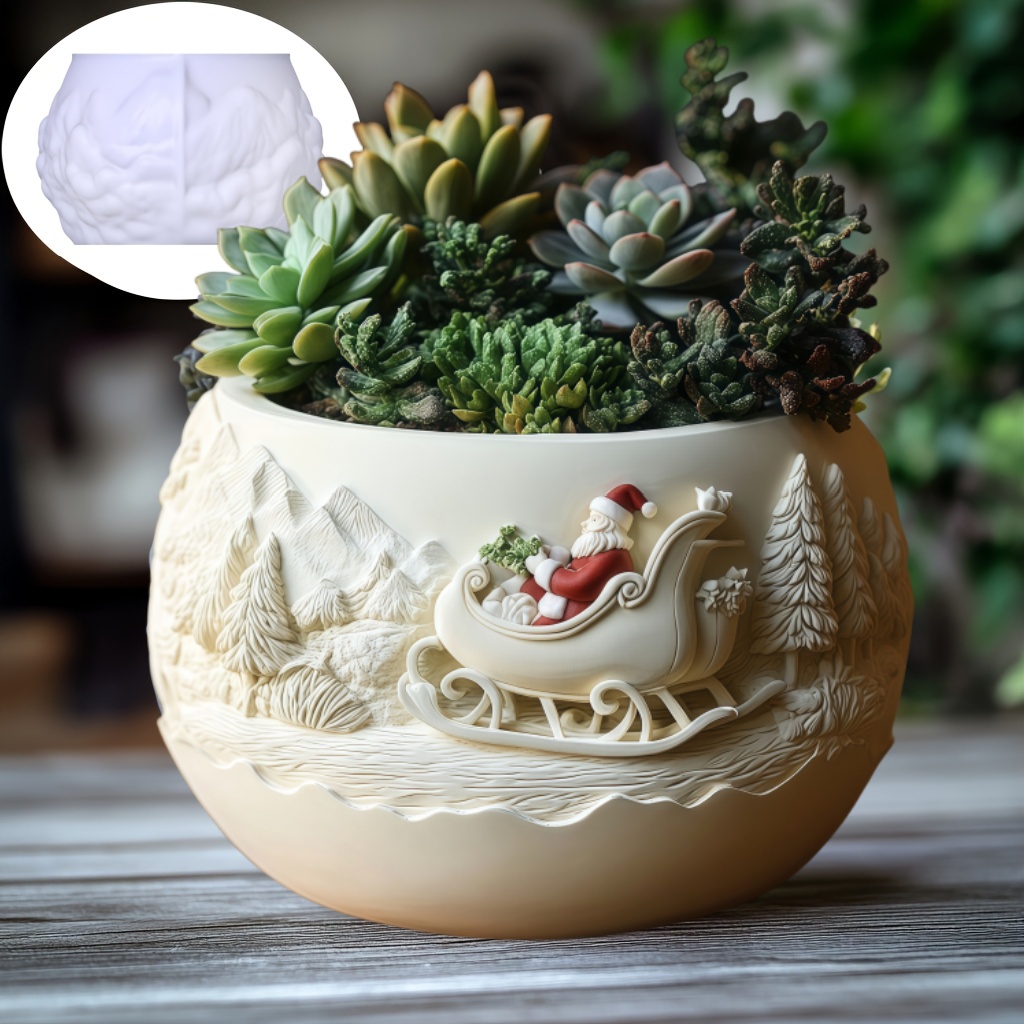 Echeveria Succulent - แม่พิมพ์ซิลิโคนรูปซานตาคลอสบนเลื่อนไม้ซีดาร์ สำหรับทำเทียน ถ้วย กระถางต้นไม้ ซานตาคลอส กระถางต้นไม้ไม้อวบน้ำ